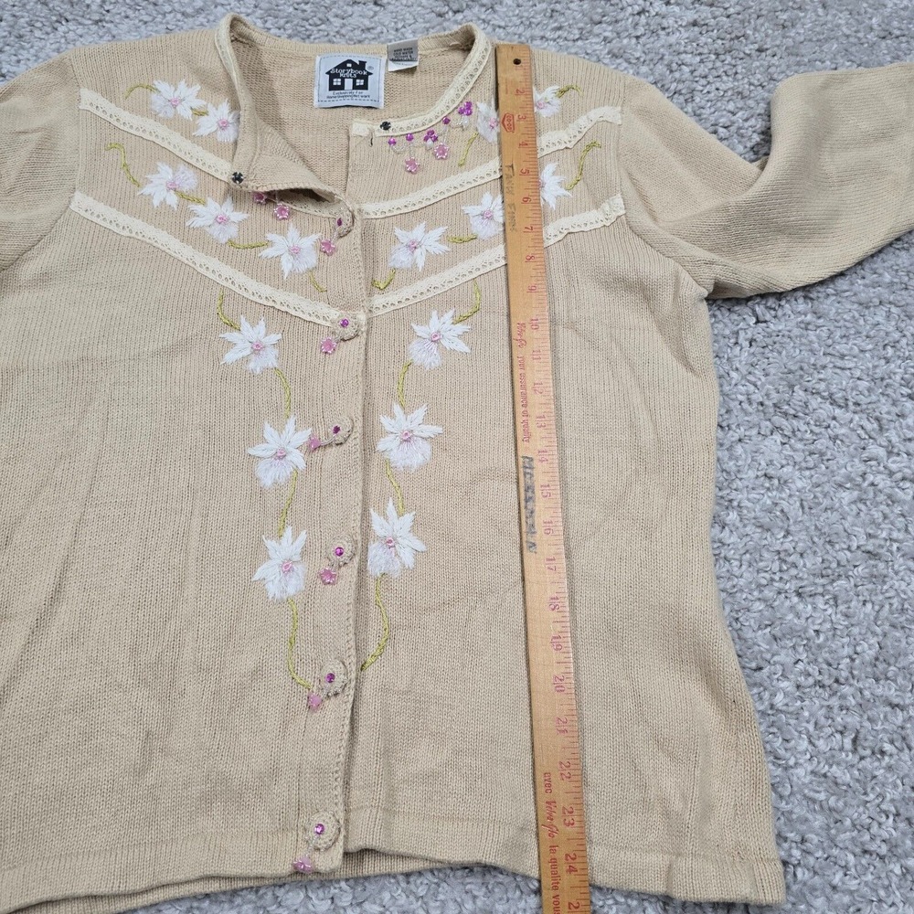 Storybook Knits Womens Floral Embroidered Cardigan Sweater Size M Cottage Granny - Picture 11 of 13